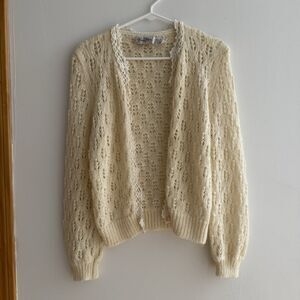 Vintage Marisa Christina Knit Lacey CottageCore Granny Boho Cardigan Sweater 70s